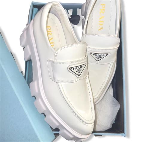 prada loafers womens white|prada monolith loafers women's.